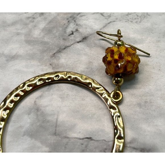 Vintage Hammered Earrings Gold Tone Hoops Rings Dangle - Picture 4 of 6